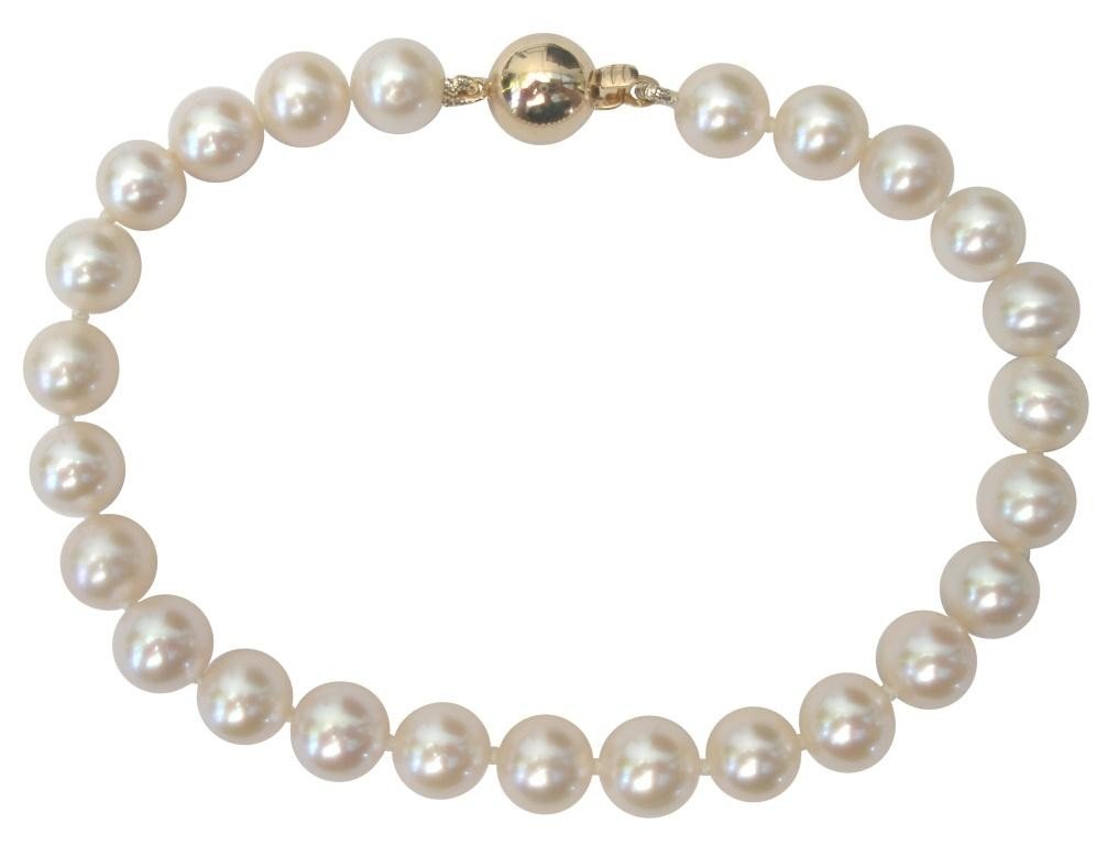 White 6-7mm Cultured Pearl Bracelet Round 14Ct Yellow Gold Clasp