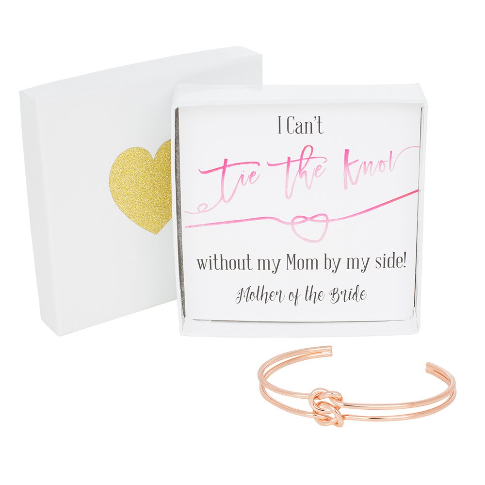 Bridesmaid Gifts - Tie The Knot Mother of the Bride Cuff Bracelet with Gift Box, Double Love Knot Cuff Bracelet, Wedding Party Gift Sets (Pink Note Rose Gold Bracelet)