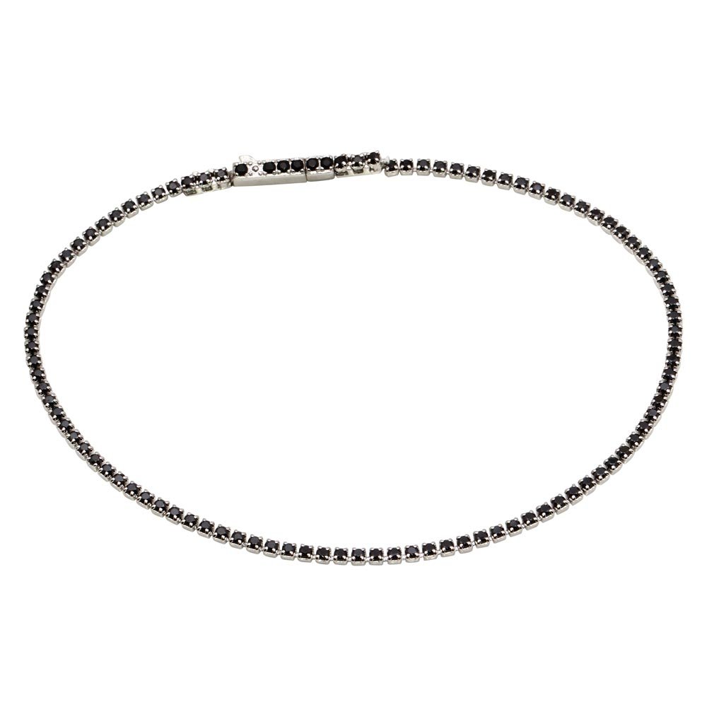 CloseoutWarehouse Small Black Cubic Zirconia Tennis Bracelet Rhodium Plated Sterling Silver