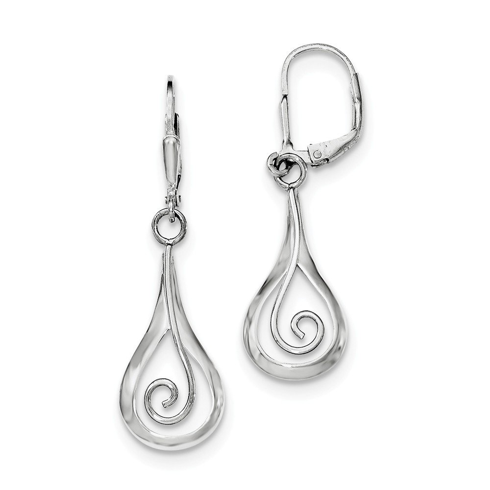 Sterling Silver Polished Fancy Dangle Lever back Earrings (Approximate Measurements 39mm x 12mm)