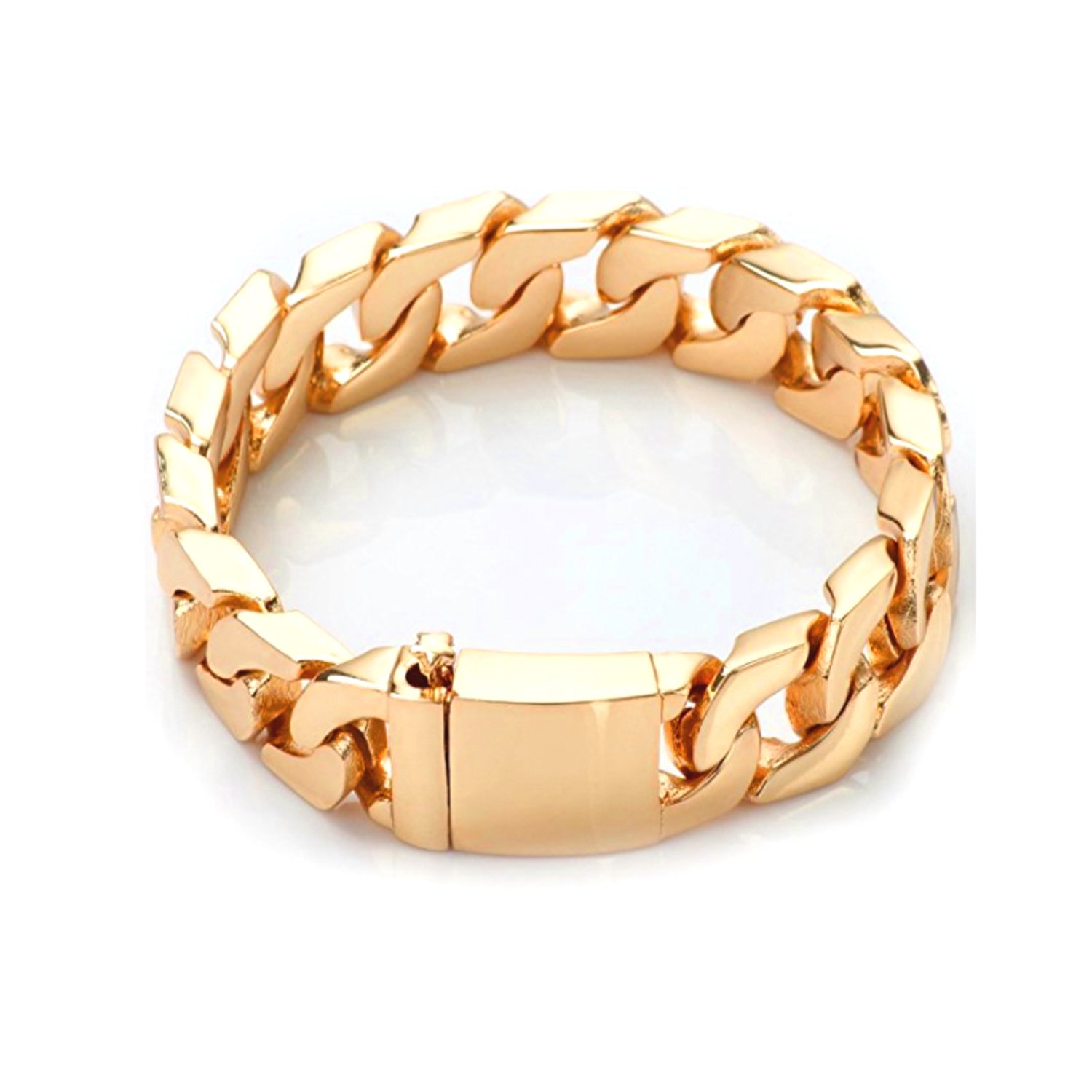 Gold Cuban Link Bracelet 14MM Round Solid Fashion Jewelry 24K Gold Filled Miami Cuban link Diamond Cut (9)