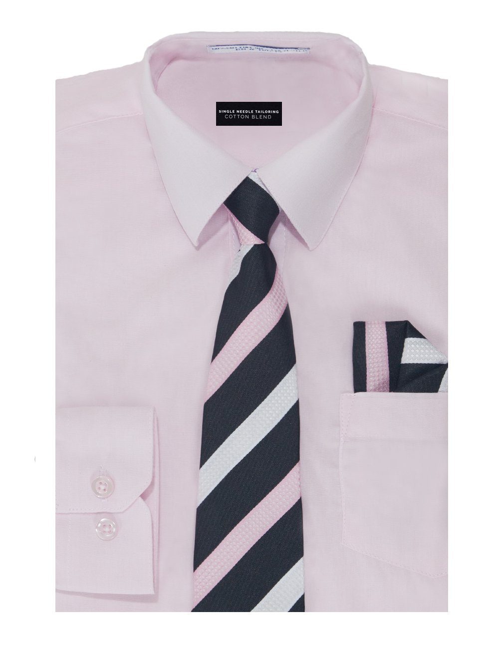 Boys Solid Color Cotton Blend Woven Long Sleeve Dress Shirt with Tie & Handkerchief