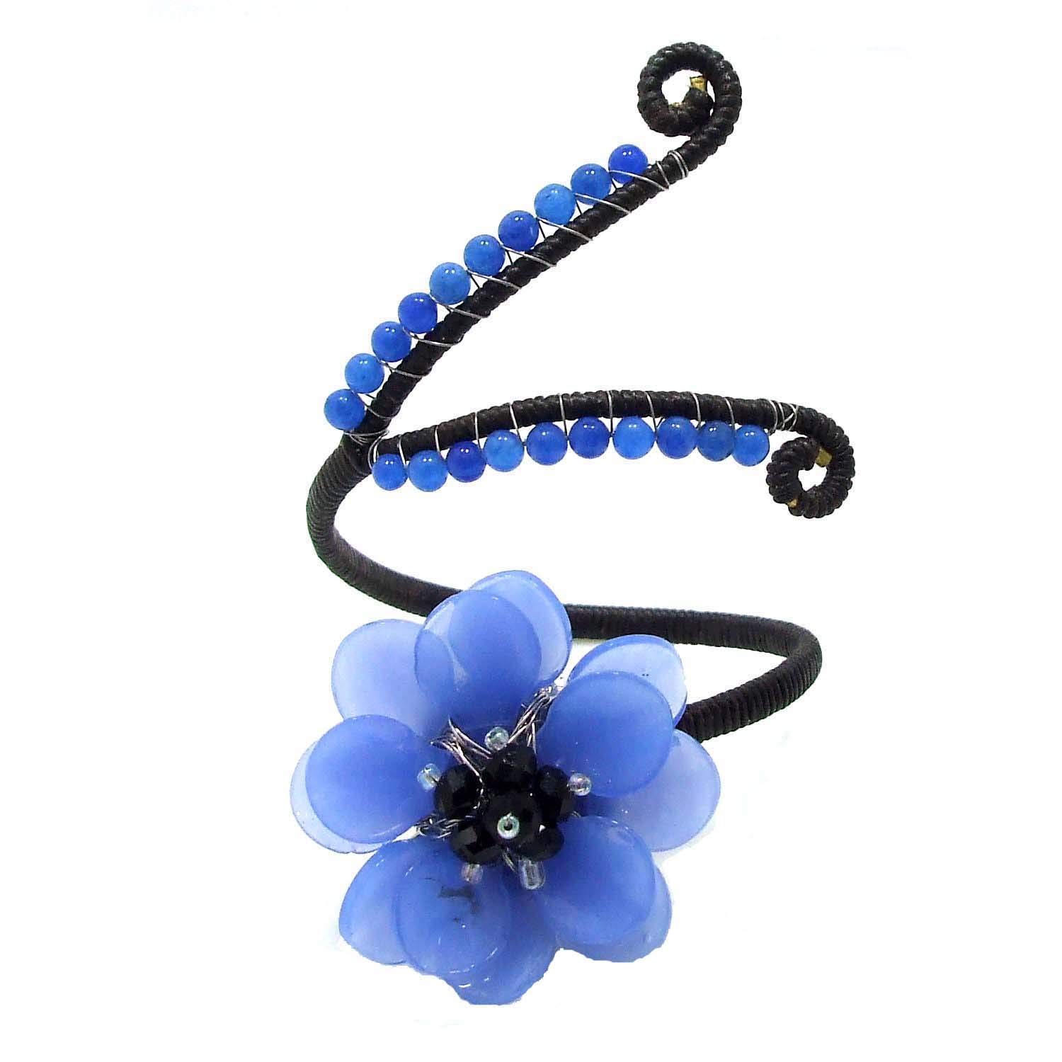 AeraVida Thai Lotus Colored Glass & Reconstructed Agate Bendable Handmade Cuff Bracelet