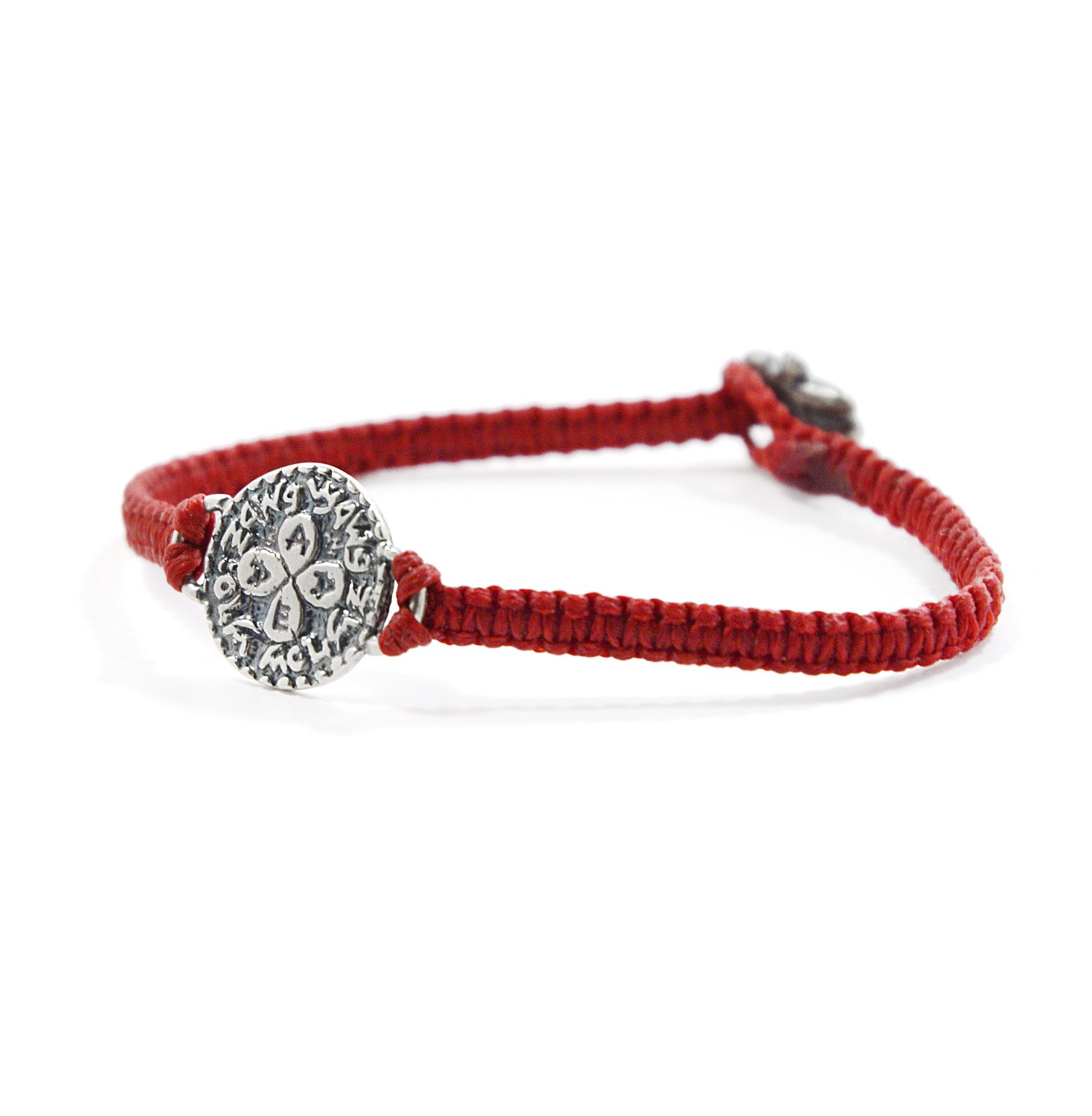 MIZZE Made for Luck Red Macrame Wax Cotton Bracelet with Silver Solomon Seal Love Charm for Women