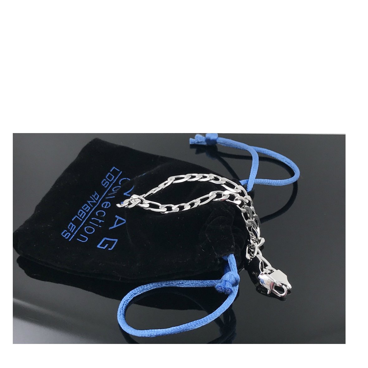 White Gold Filled 18kt Diamond Cut Figaro Chain Bracelets/Anklet 3MM With A USA Made! (9)