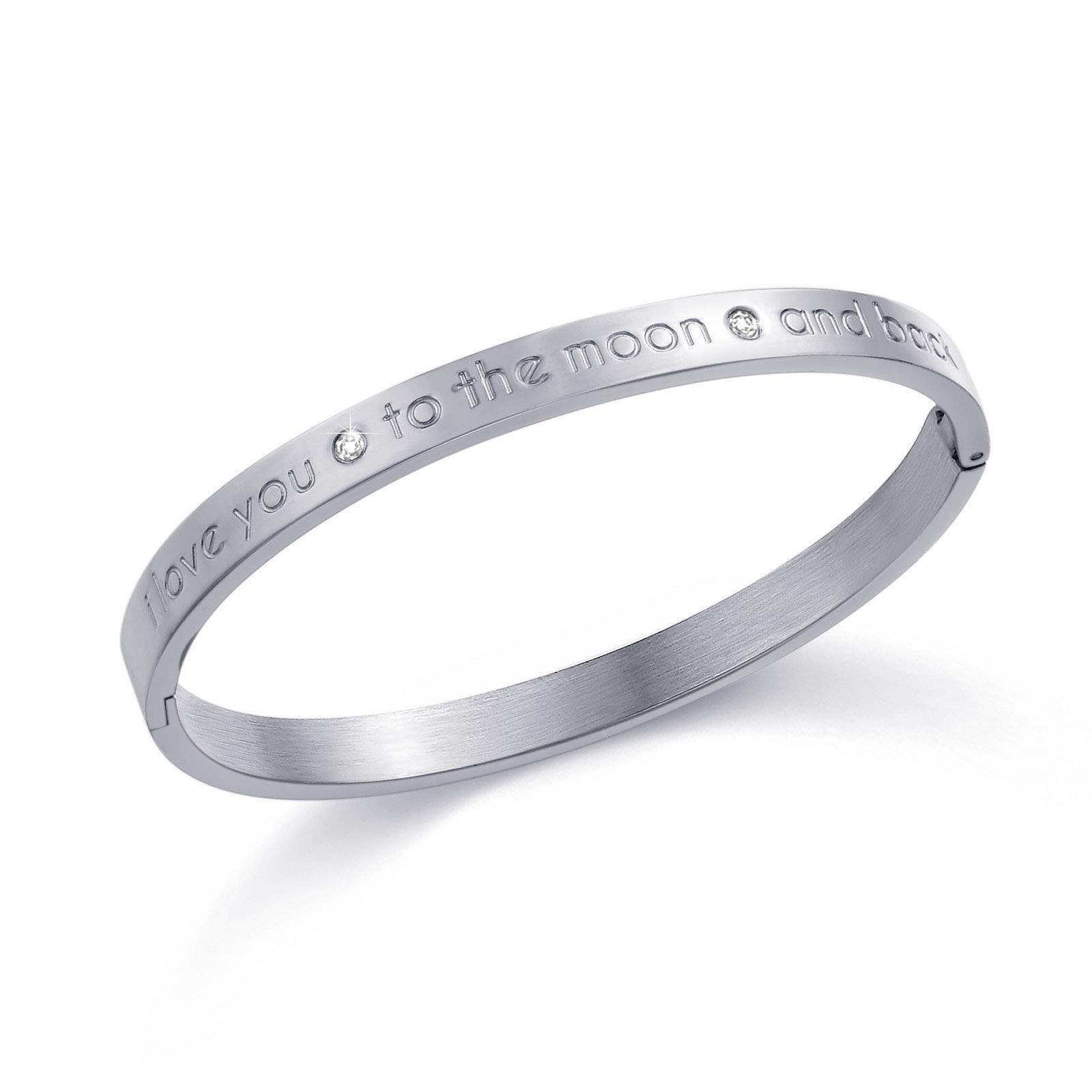 Fullrainbow Stainless Steel Jewelry Sister Gifts from Sisters Diamond Bracelet Rose Gold Engraved Bracelet I Love You to The Moon and Back (Silver)