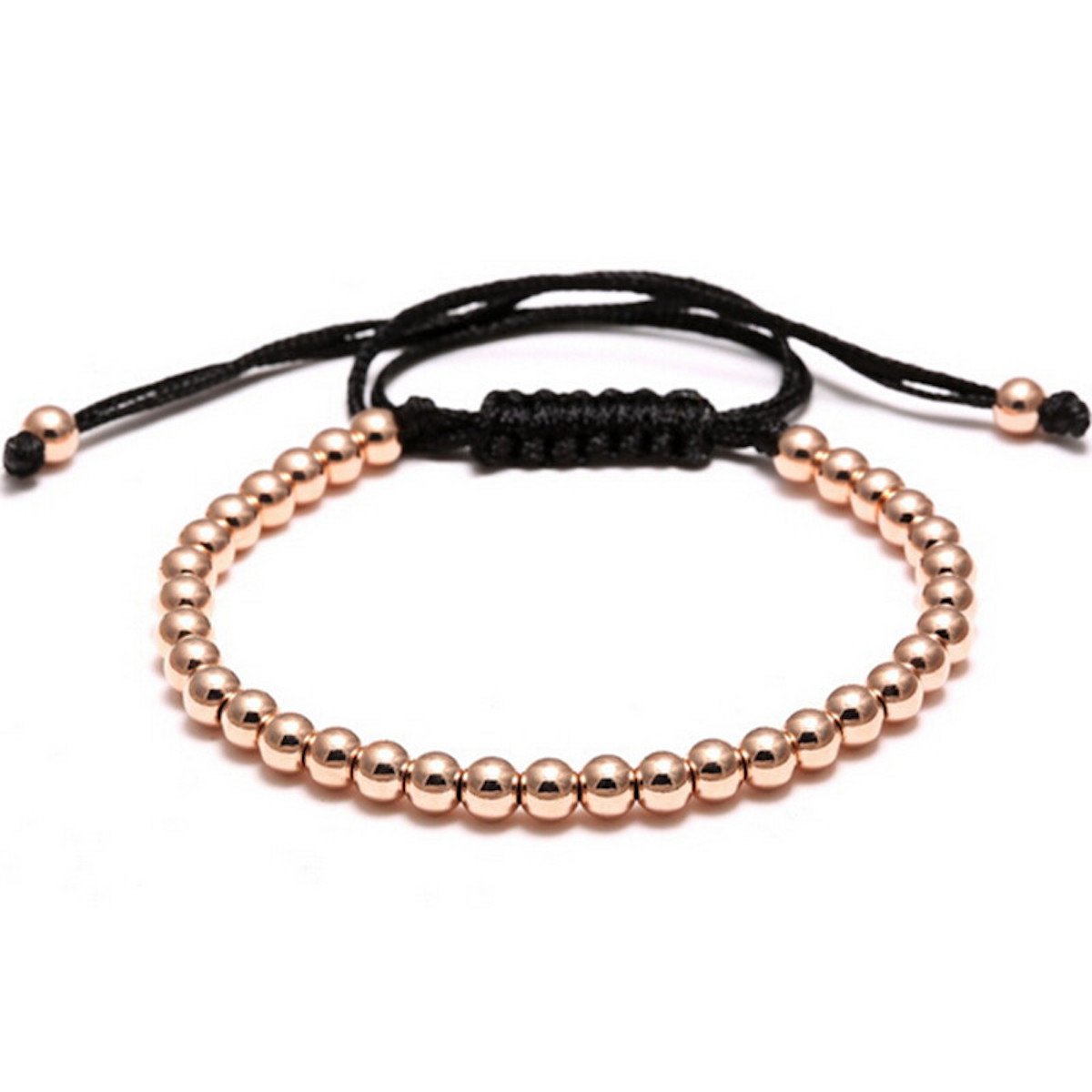 Macrame Braided 4mm Round Copper Beads Bracelet by MayaBracelets (Rose Gold)