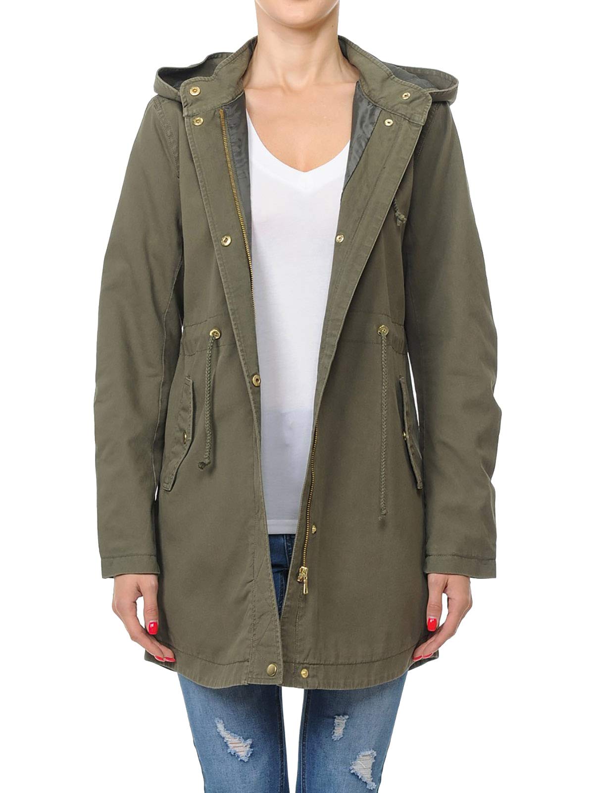 Instar Mode Women's Trendy Cotton Oversized Hooded Anorak Jacket Olive L