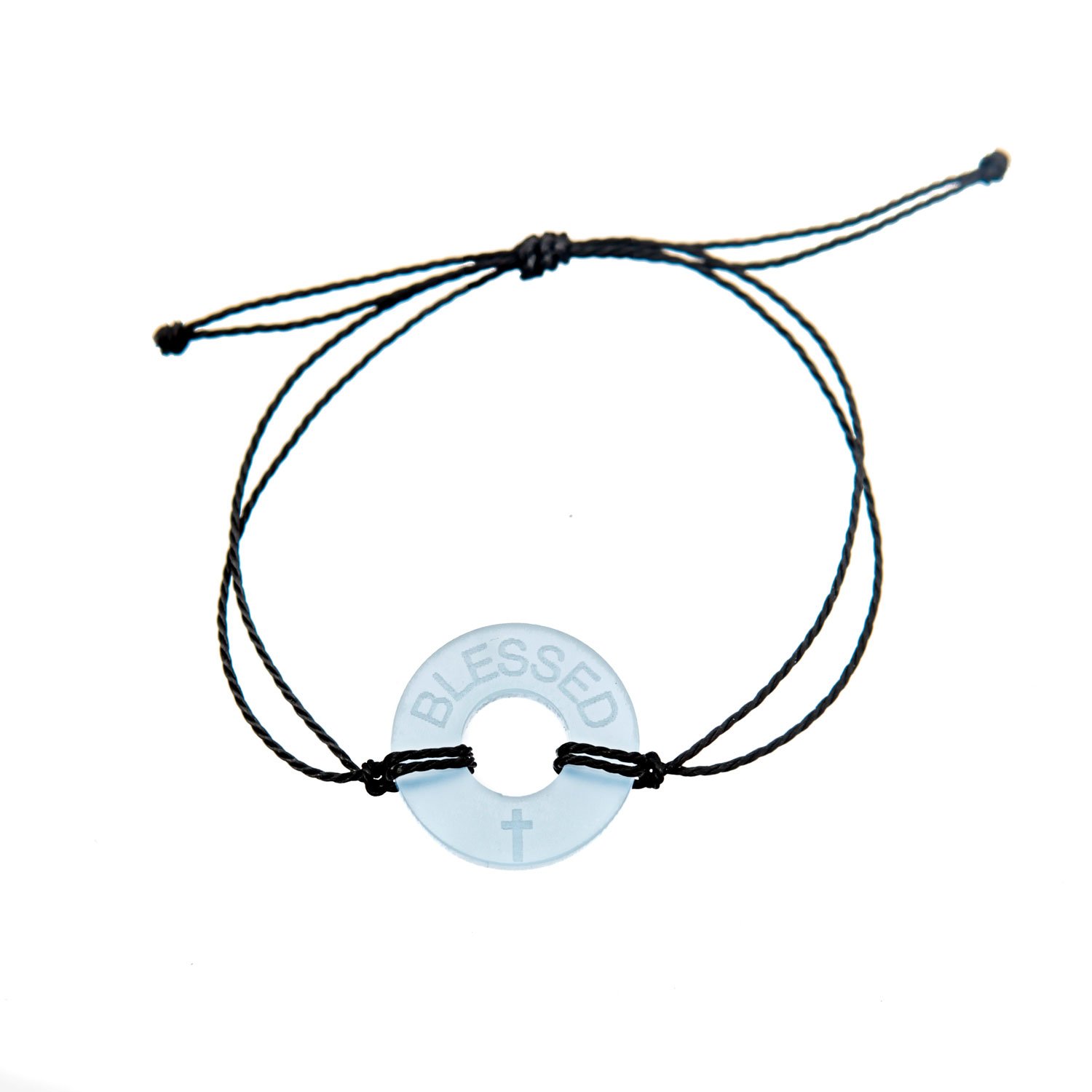 LIFE TOKEN Custom Handmade Personalized Engraved Message Blessed Novelty Jewelry Gift Bracelet For Both Men and Women (Blue Token with Black String)