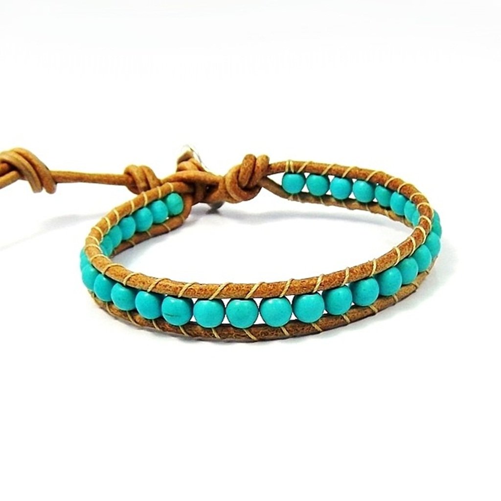 AeraVida Simulated Turquoise Nude Leather Bracelet