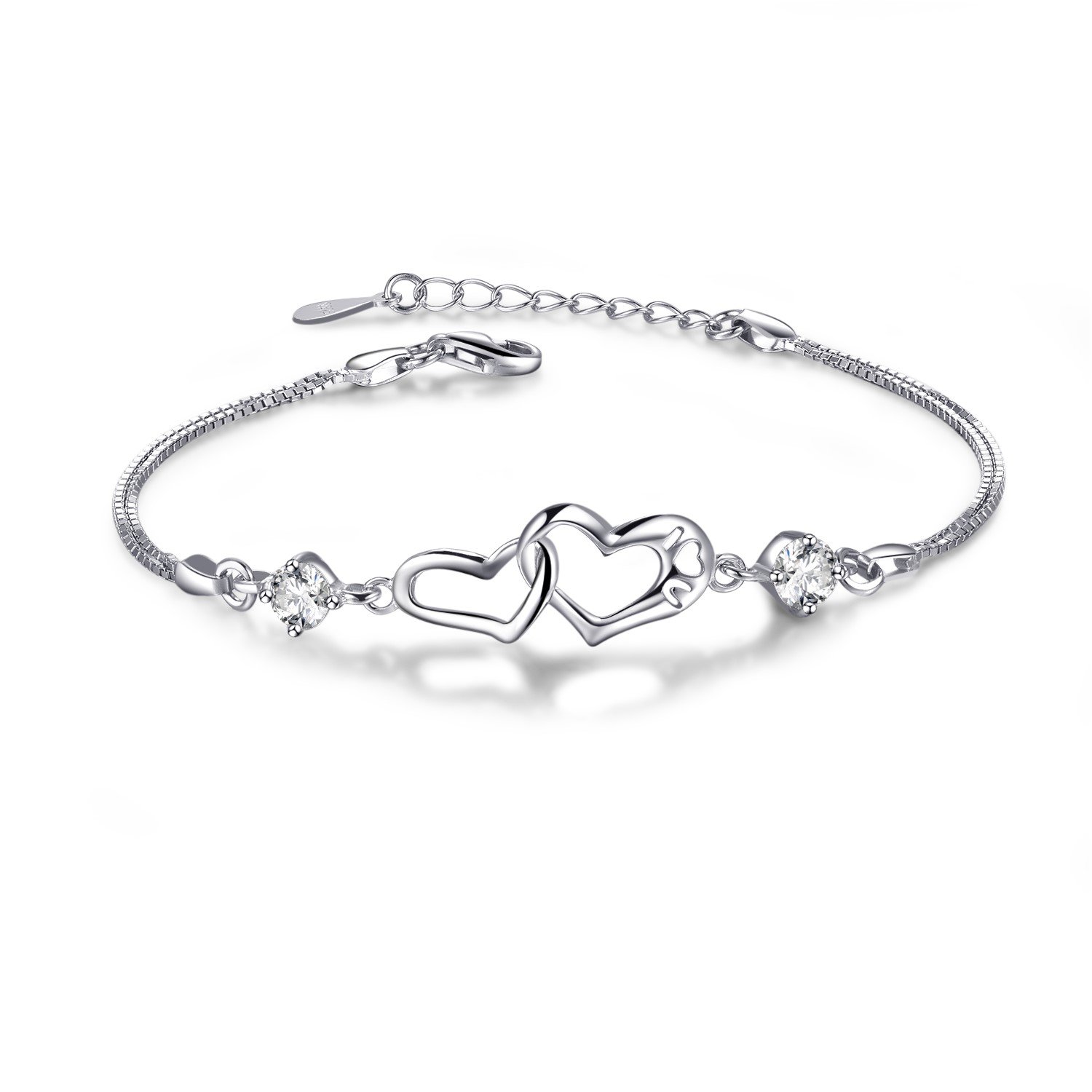 EVERU Heart Love Bracelet for Women, 925 Sterling Silver Adjustable Charm Forever Bracelet
