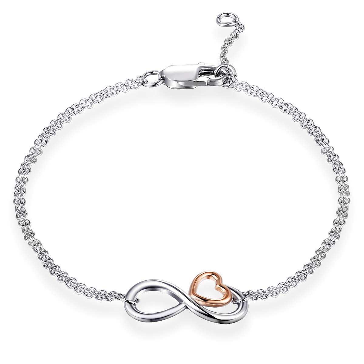 MUATOGIML 925 Sterling Silver Infinity Endless Love Heart Symbol Charm Adjustable Bracelet for Women Girls