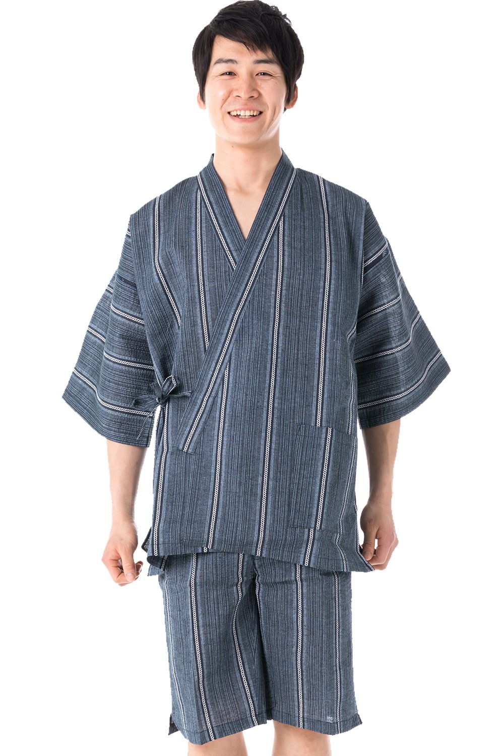 KYOETSU Men's Japanese Jinbei Kimono Shijira Stripe 36 (Large, Random stripe/Navy)