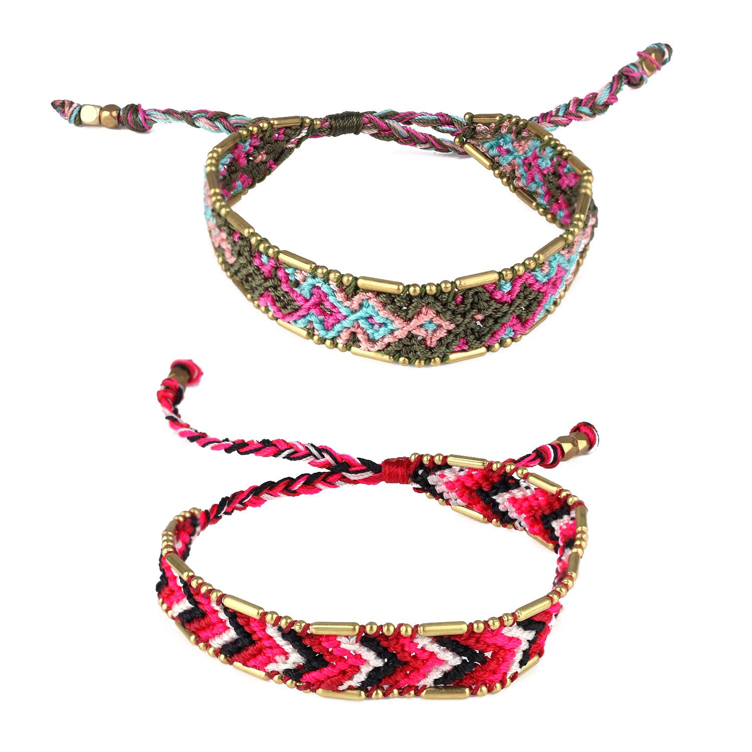 KELITCH Handmade Macrame Colour Candy Wide Bohemia Woven Friendship Bracelet Fashion New Jewelryn (Green Red 01B)