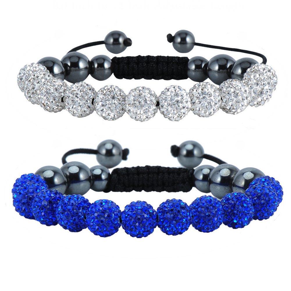 Bling Toman White Gold Shamballa Bracelets Colorful 10mm Disco Ball Bracelet Adjustable Bling Bangle Bracelet Friendship Bracelets Discoball Inspired Pave Bracelet (White+Blue for Flag)