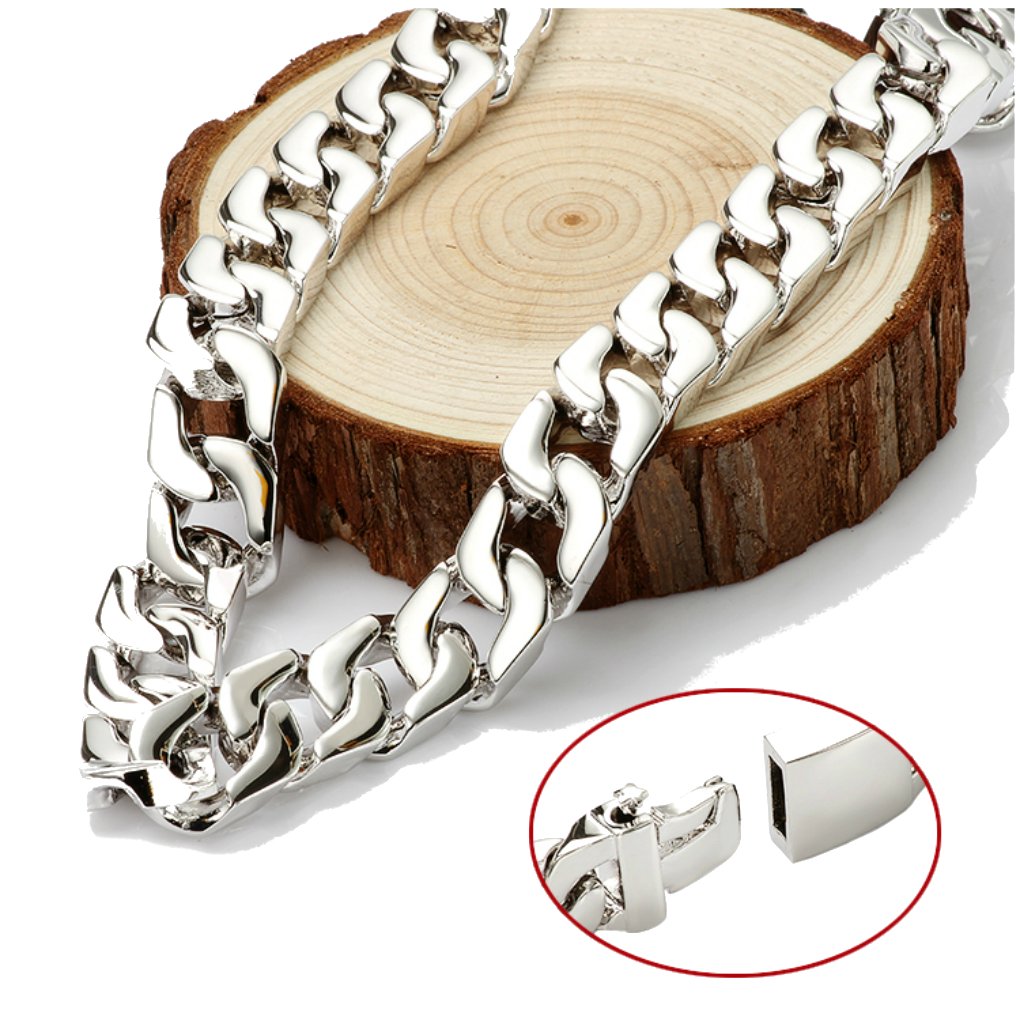 White Gold chain necklace 14mm 18Karat Diamond Cut Smooth Cuban Link With A Warranty Of A LifeTIime. USA made! (24)