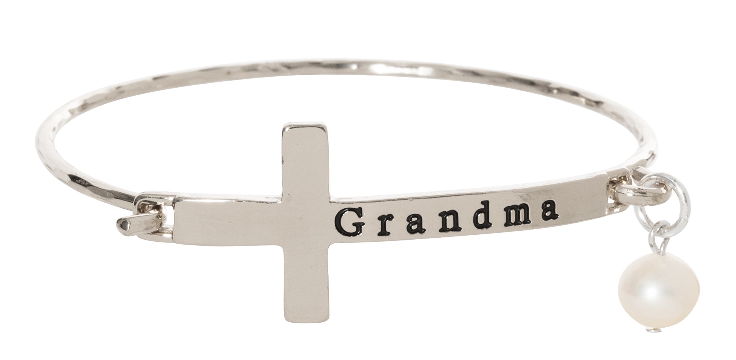Artisan Owl Grandma Religious Cross Design Hook Clasp Bangle Bracelet (Silver Tone)