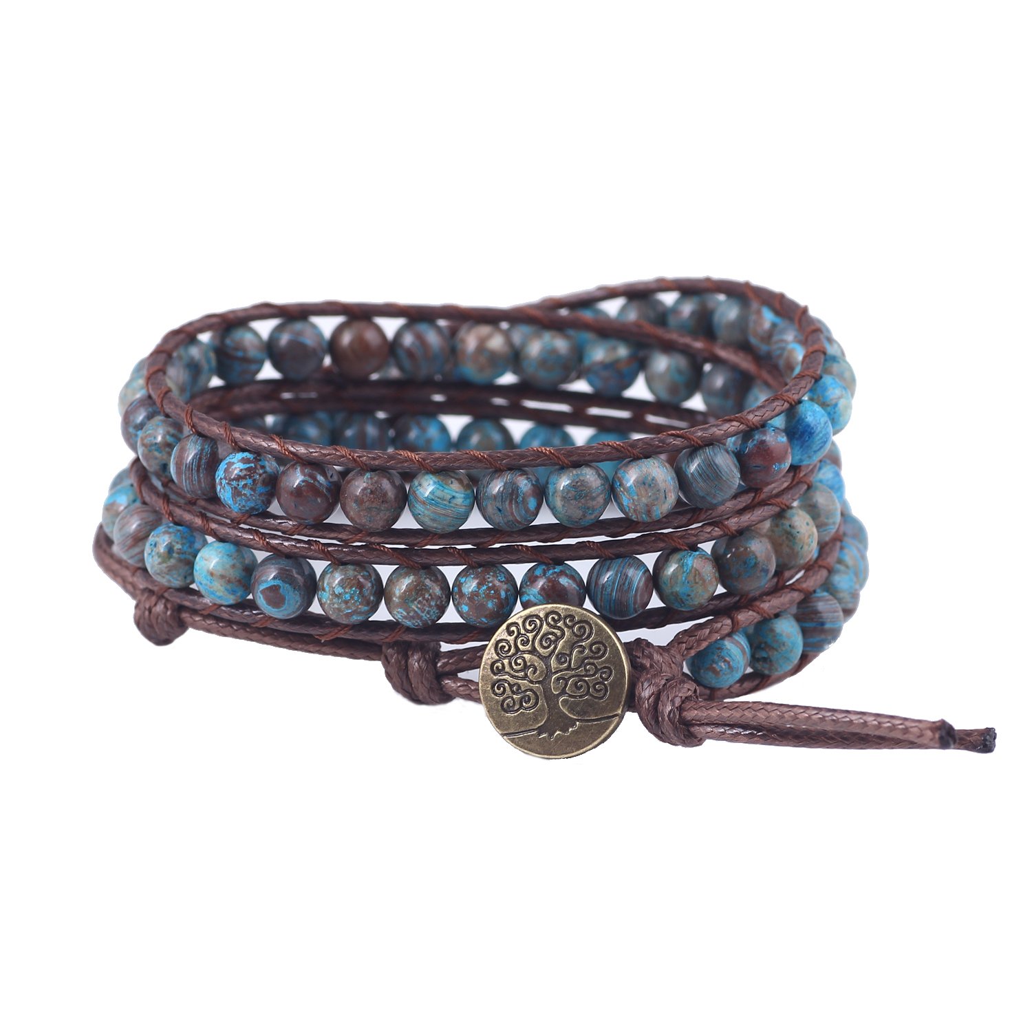 Bonnie Cotton/Twine Braided Bracelet Tree of Life Metal Button Beaded (Agate)