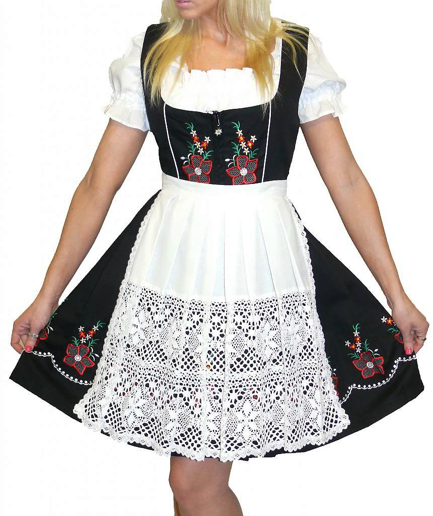 Dirndl Trachten Haus 3-Piece Short German Wear Party Oktoberfest Dress 8 38 Black