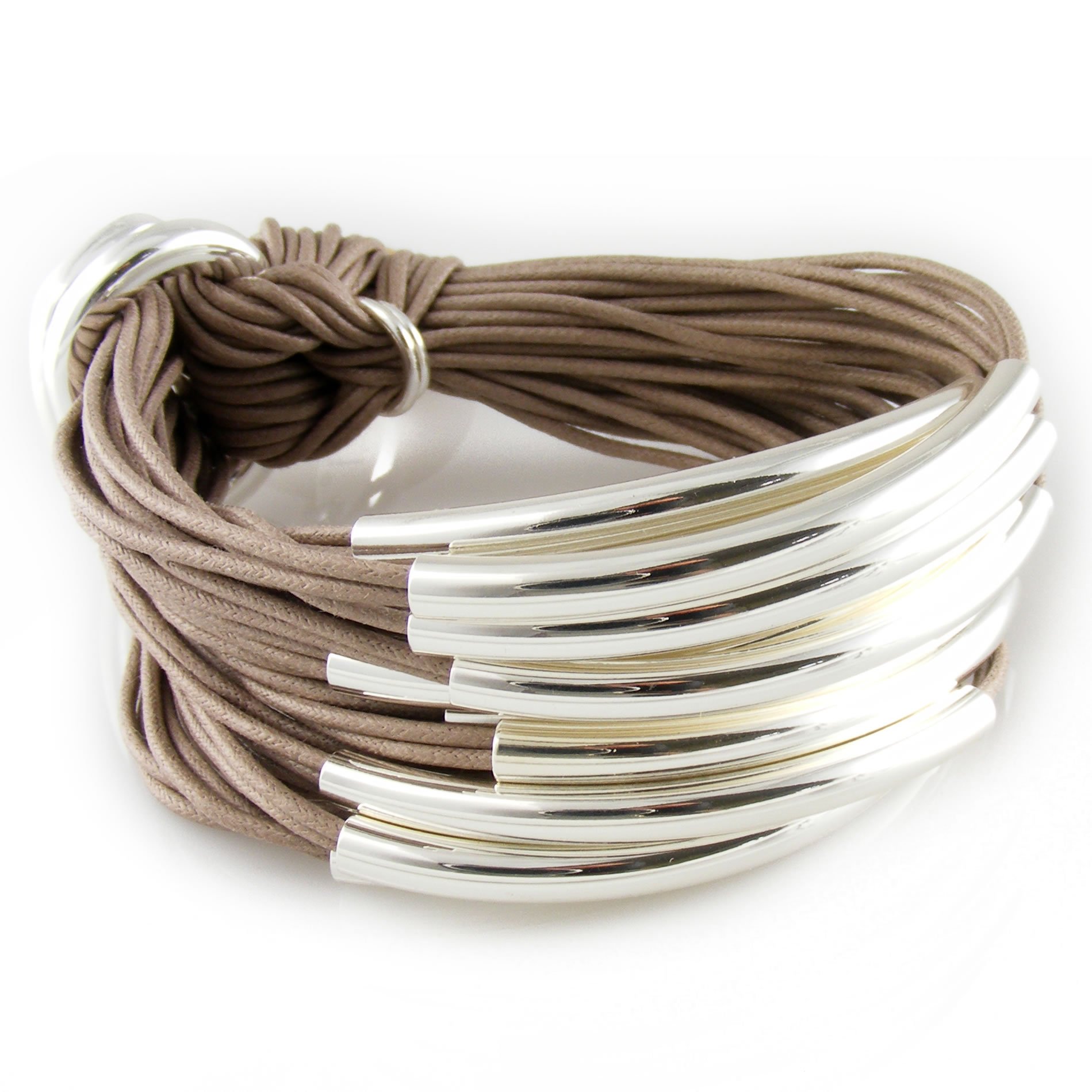 Gillian Julius Multi Tube Bracelet in Silver and Taupe