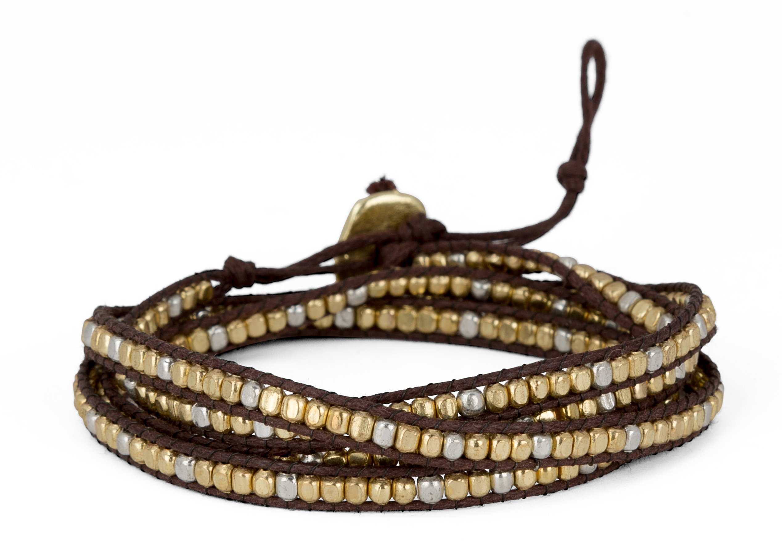 New! Handmade Boho 4 Wrap Bracelet Gold and Silver and Brown for Women | SPUNKYsoul Collection