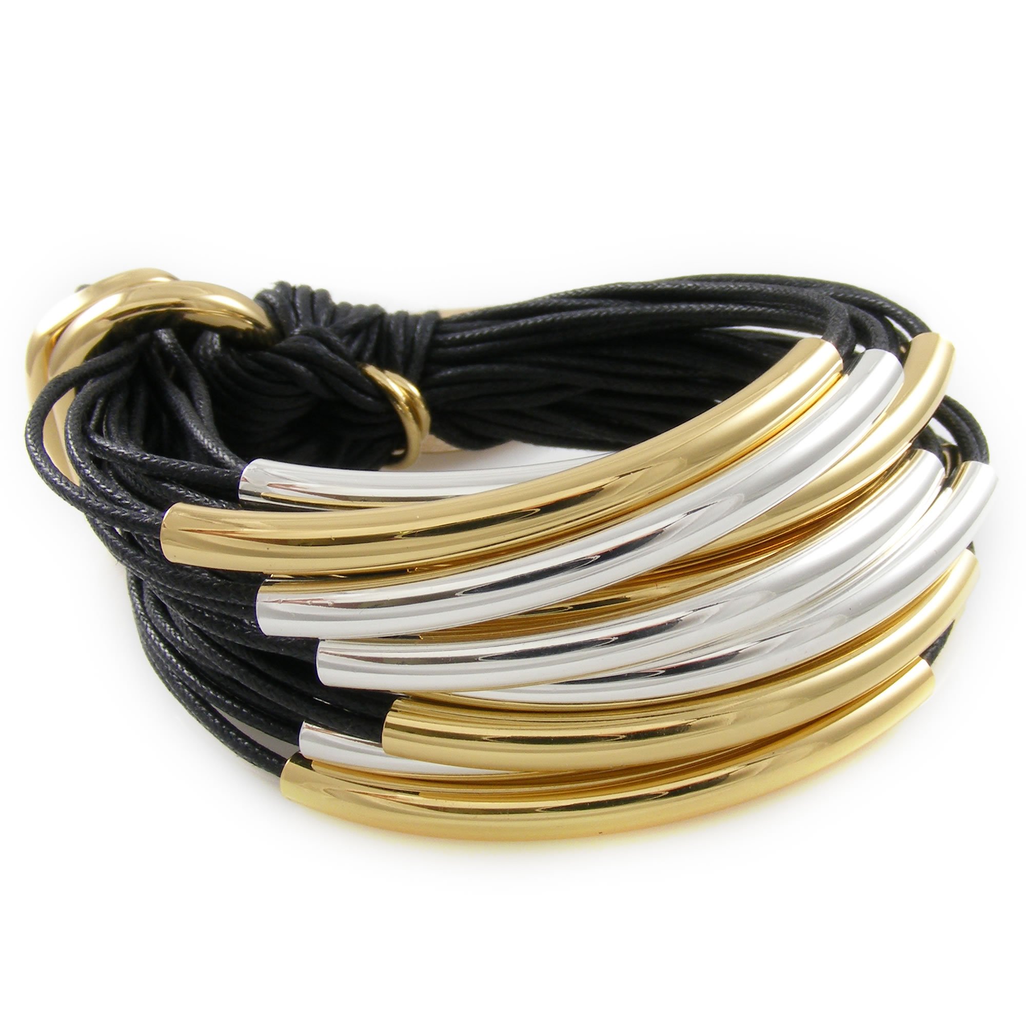 Gillian Julius Multi Tube Bracelet in Silver & Gold and Black