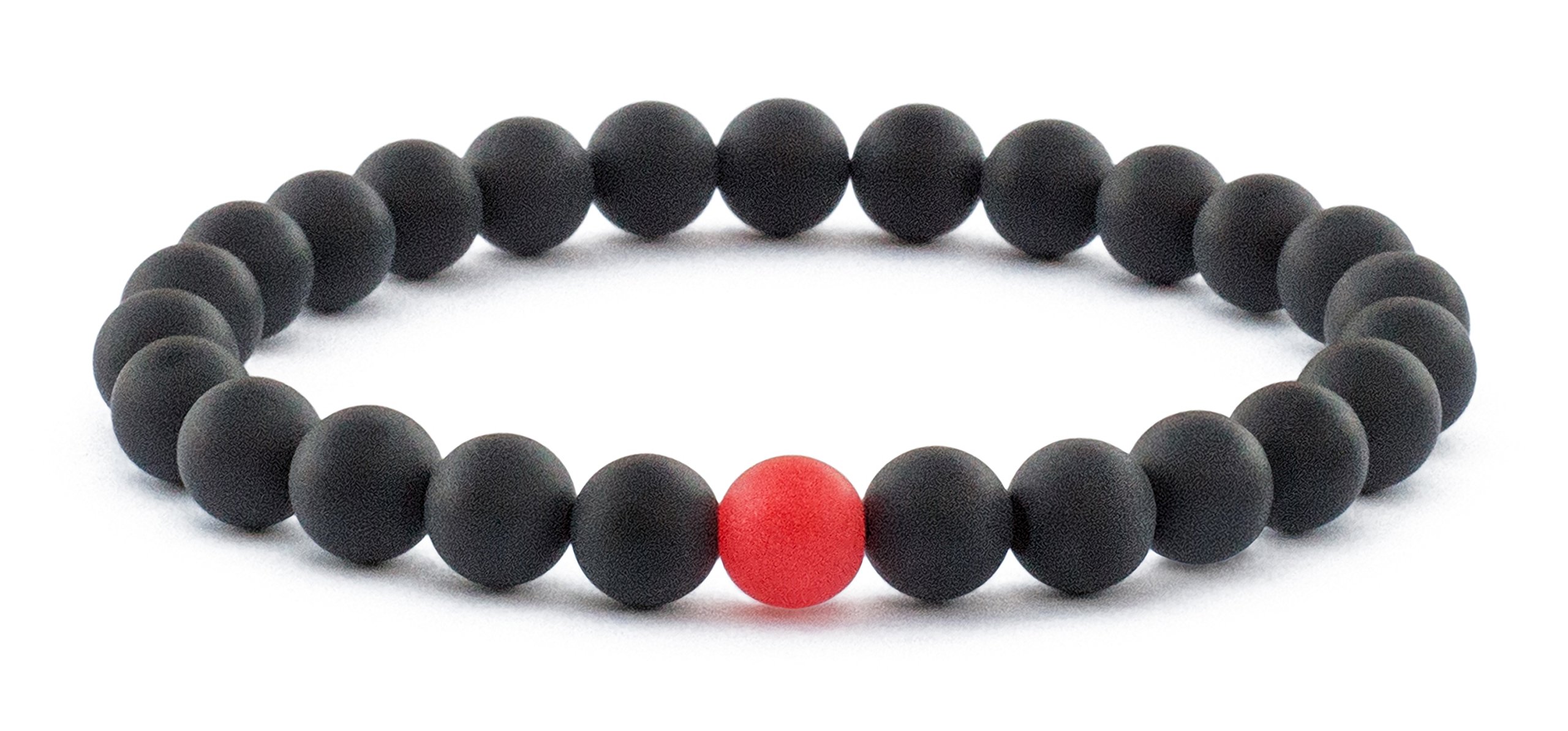 Benevolence LA Mens Bracelet Matte Black Onyx: Red Beads and Handmade Semi-Precious Natural Stones (8mm, Medium 7'')