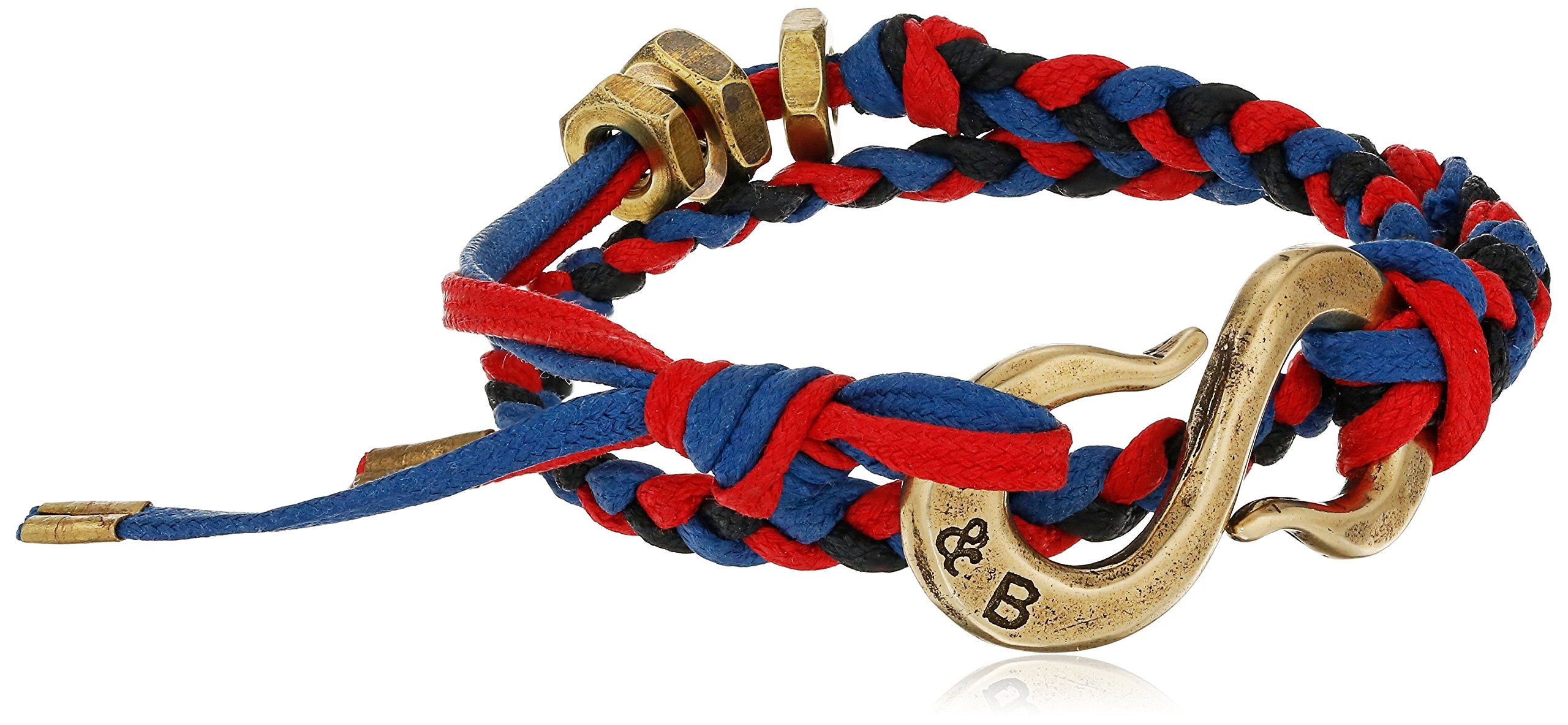 Giles and Brother Braided ''S'' Hook Red/Blue Cotton Classic Brass Wrap Bracelet, 15.5''