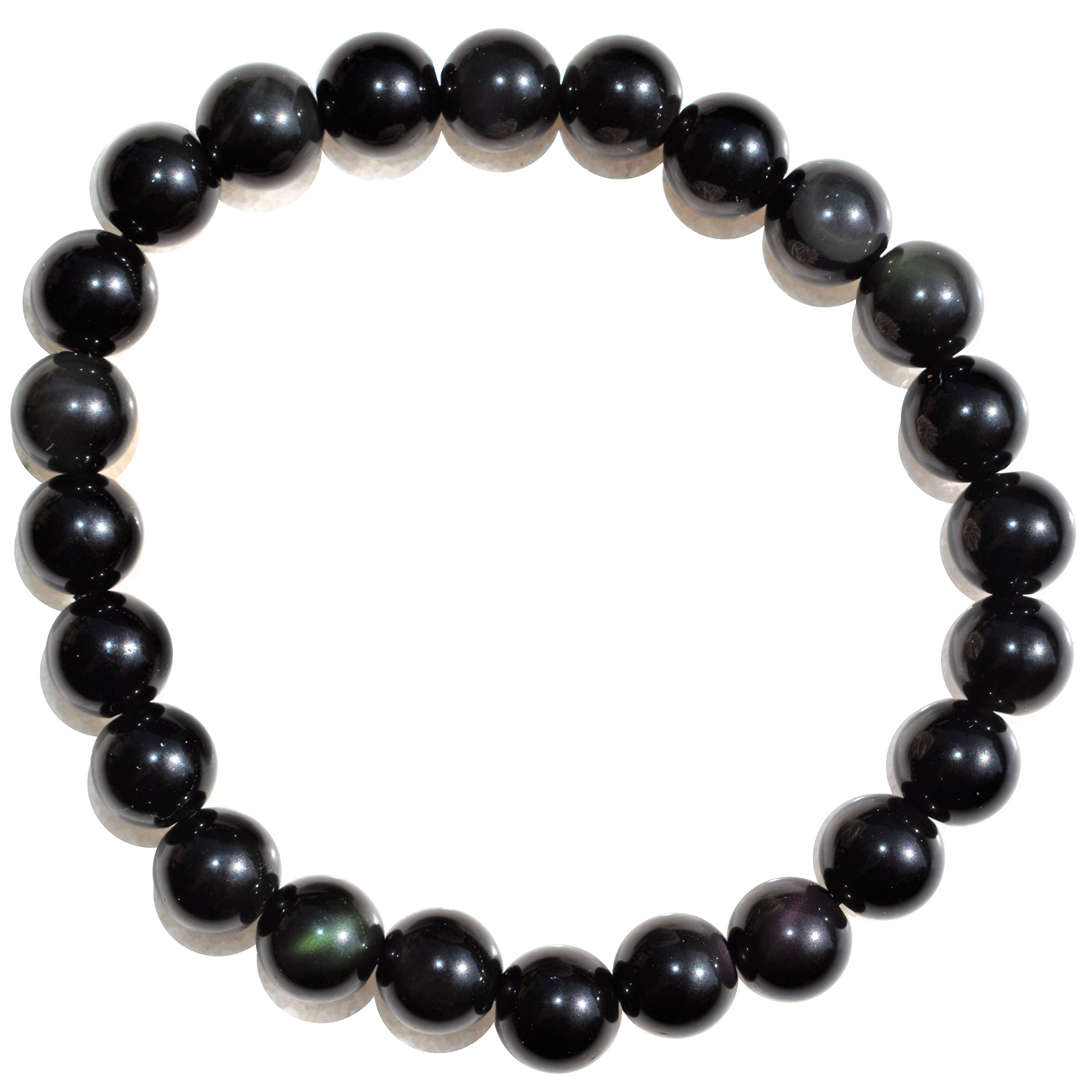 CHARGED Premium 7'' Gold Sheen Rainbow Obsidian Crystal 8mm Bead Bracelet Tumble Stretchy by ZENERGY GEMS