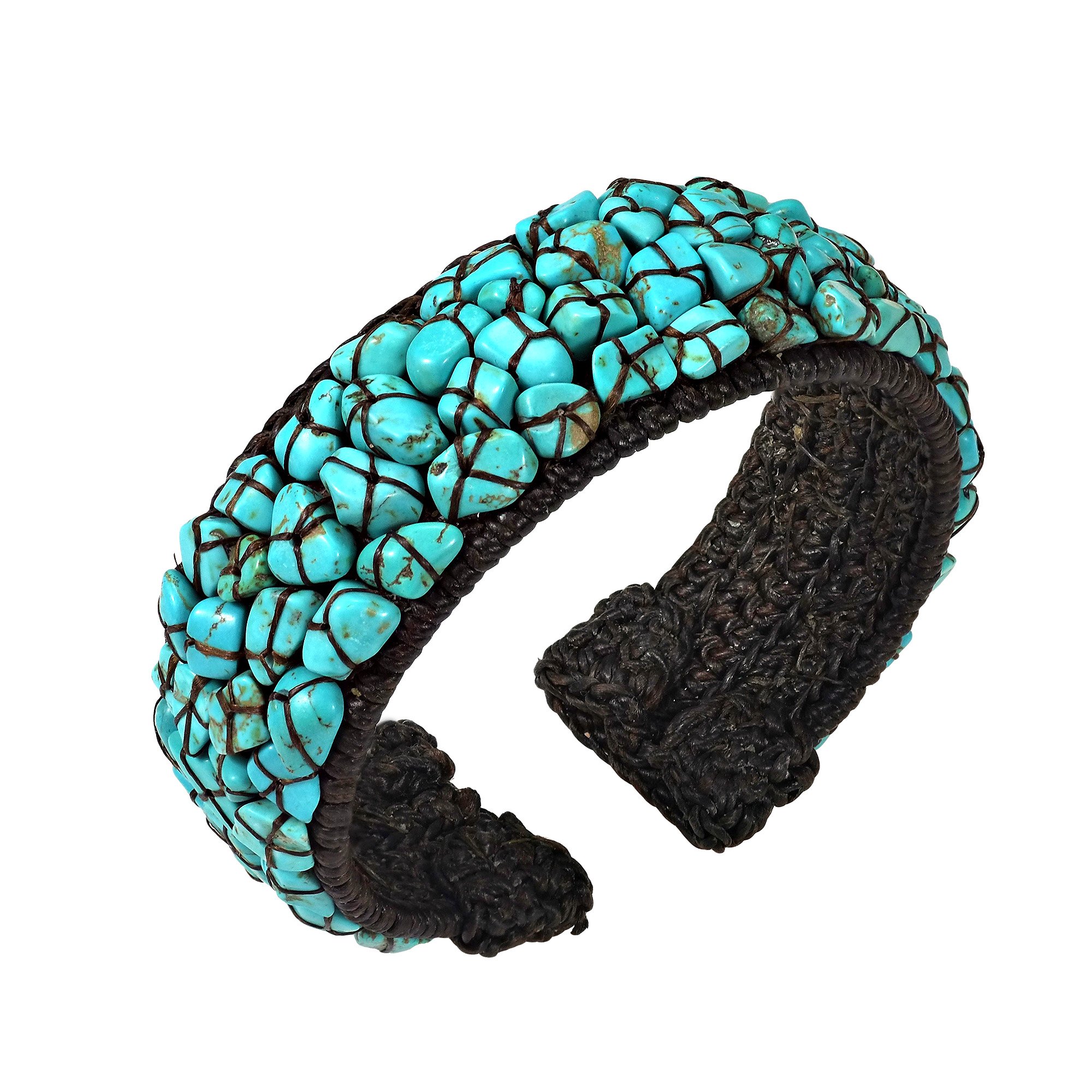 AeraVida Mosaic Blue Simulated Turquoise Expandable Organic Cuff Bracelet