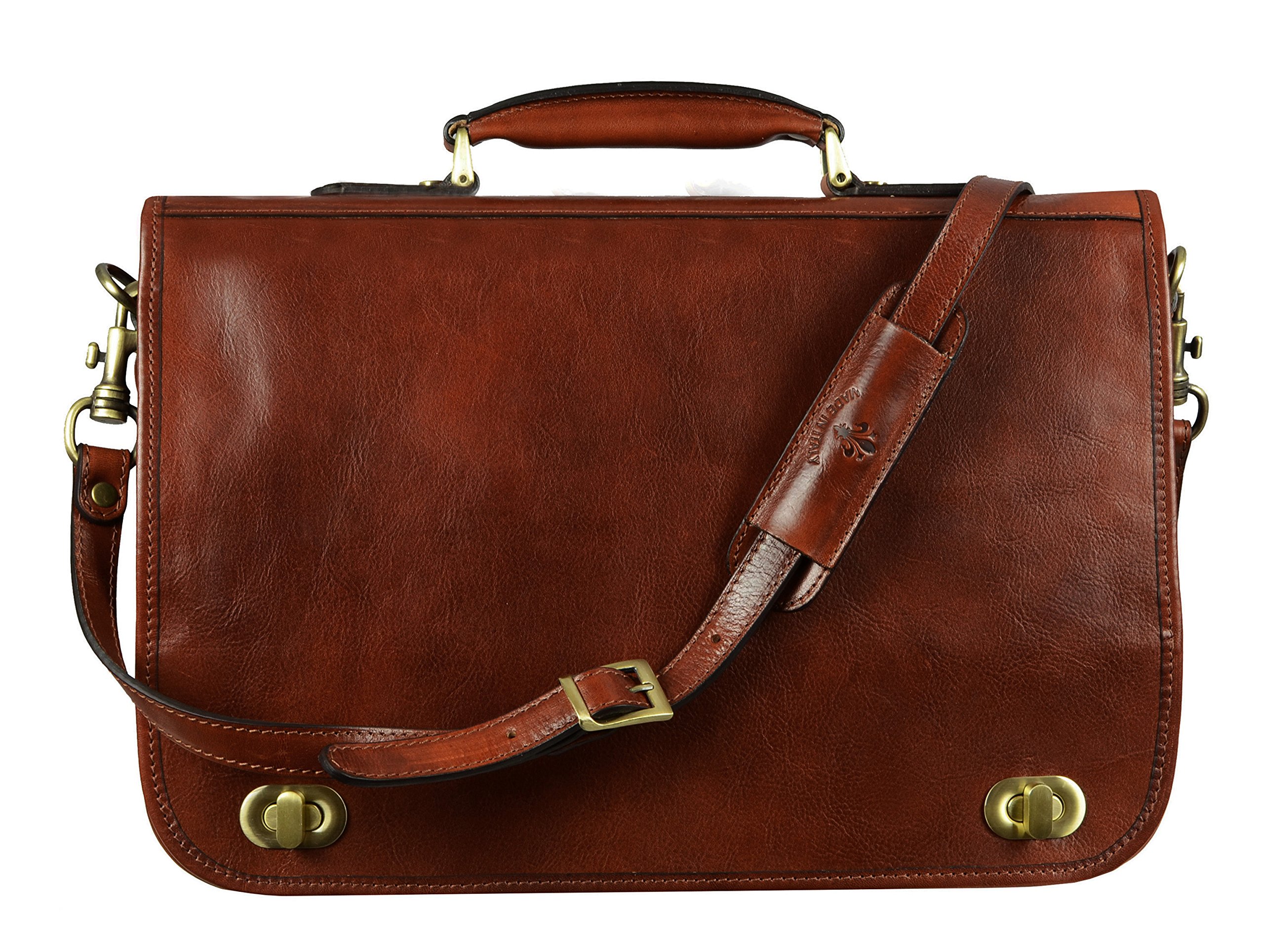 Leather Briefcase,Laptop Bag, Leather Attache Medium Brown - Time Resistance