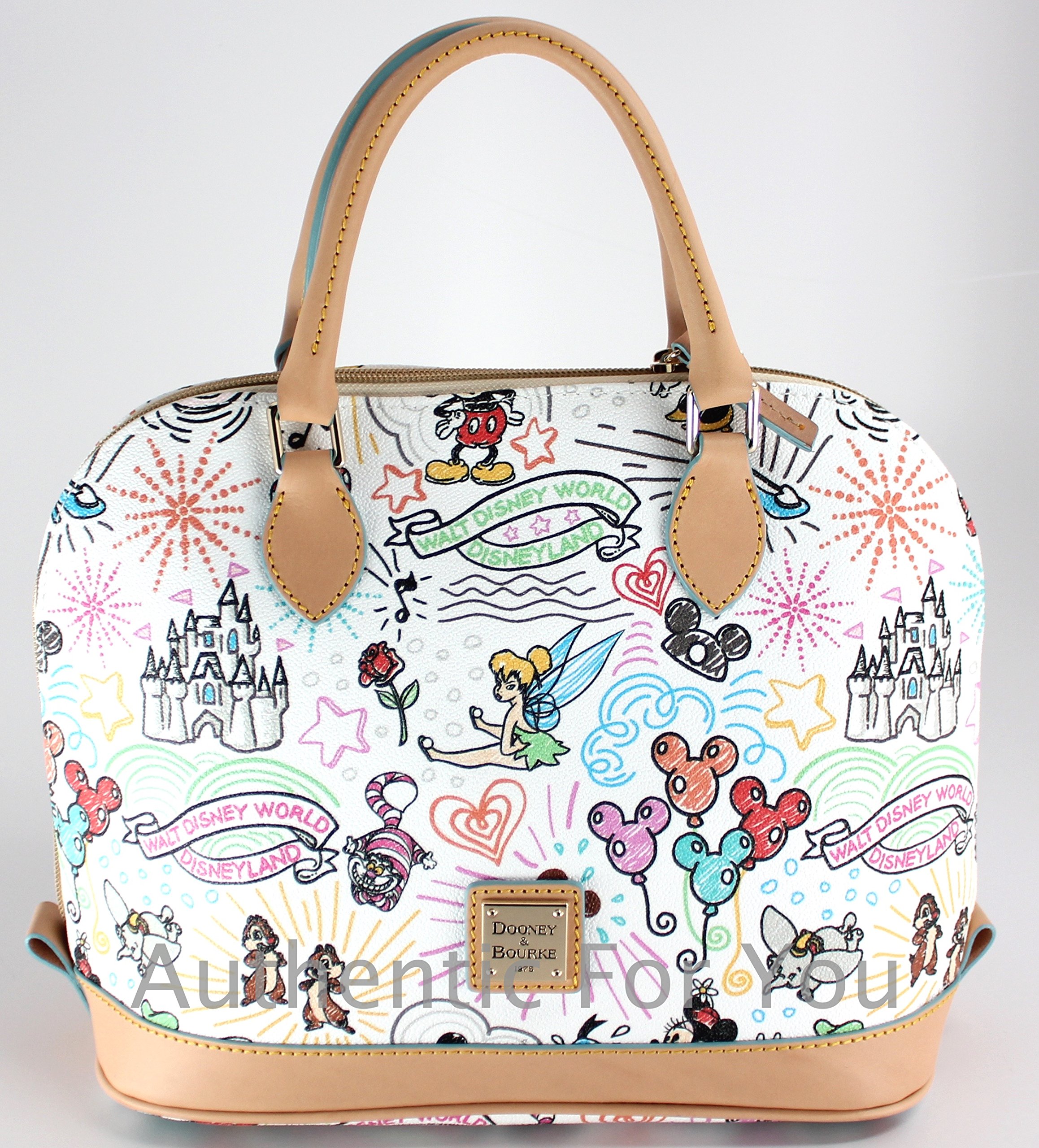Disney Dooney & Bourke White Sketch Zip Zip Shoulder Satchel Purse